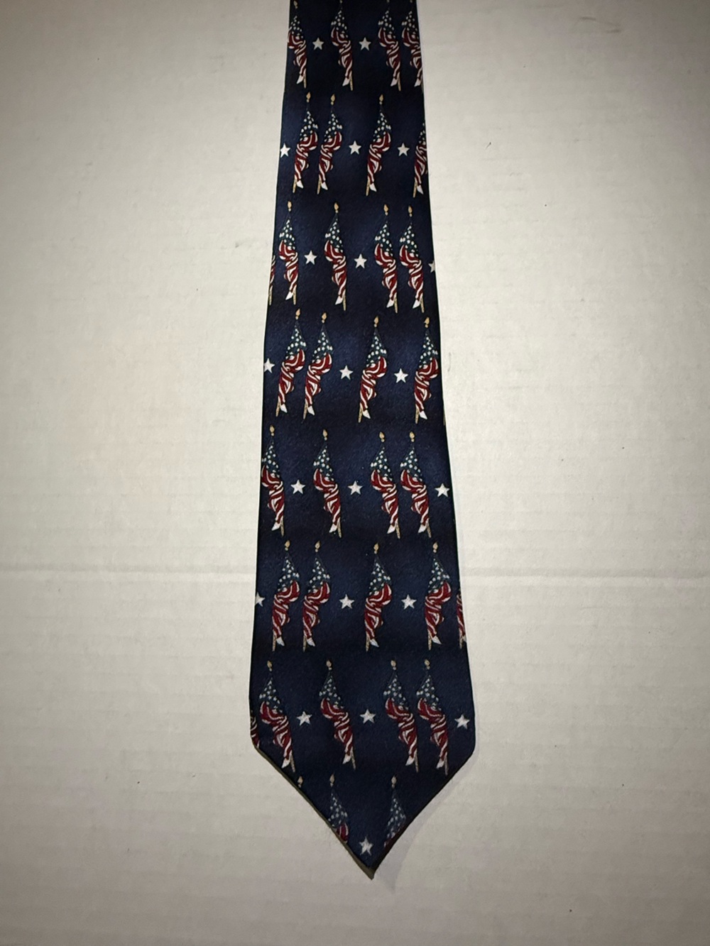 Navy Patriotic Pattern 100% Silk Tie USA Flag